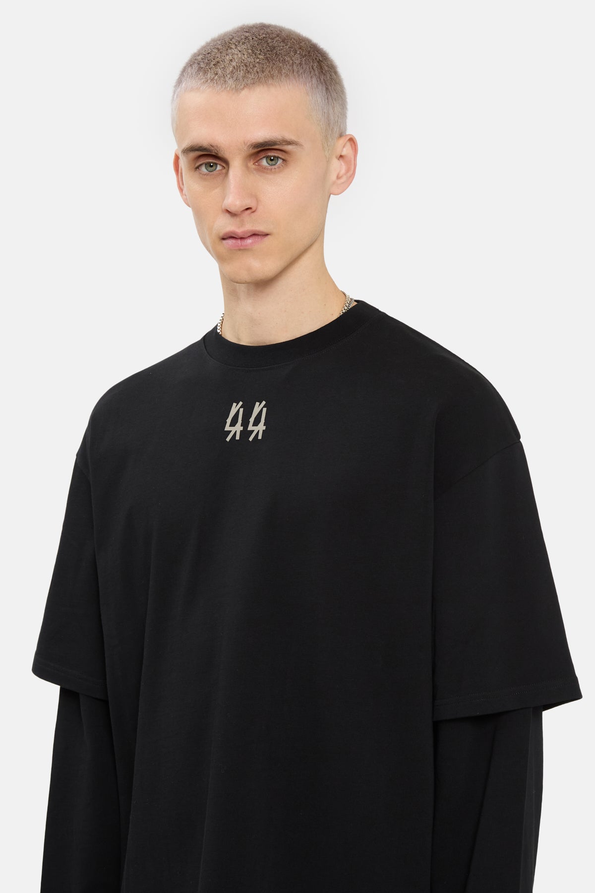 44Label Over Double Longsleeve Tee Classic 44 Solid Black + Dark Sand