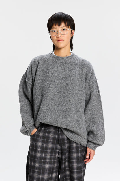 Bonsai Brushed Wool Crewneck Sweater Dark Grey