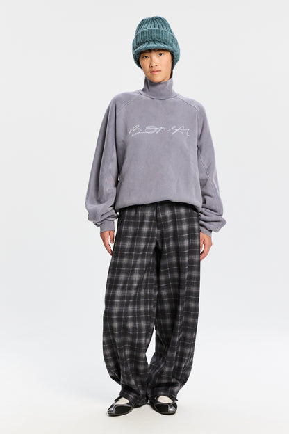 Bonsai Seasonal Embroidery Highneck Sweatshirt Vintage Grey