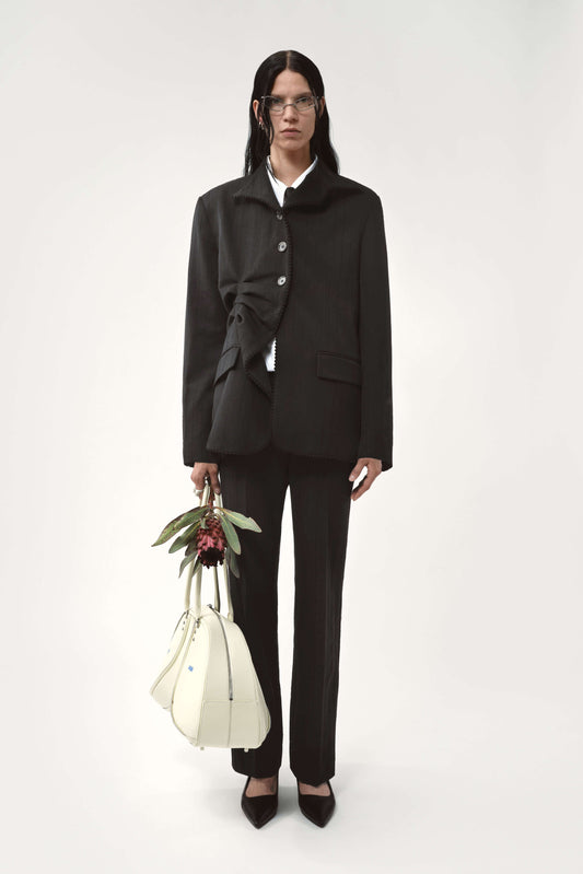 AVAVAV Pleated Pinstripe Blazer Black