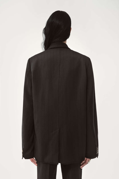 AVAVAV Pleated Pinstripe Blazer Black