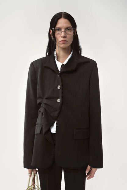 AVAVAV Pleated Pinstripe Blazer Black