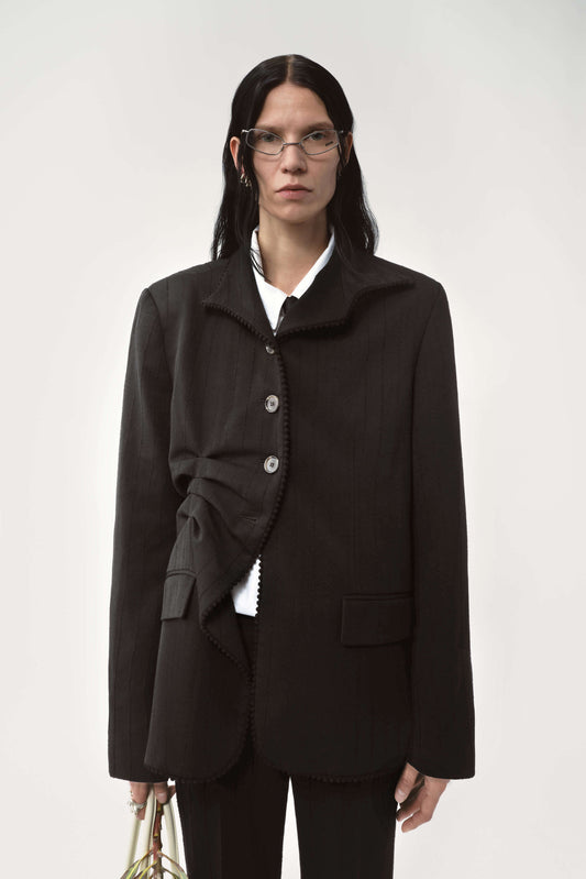 AVAVAV Pleated Pinstripe Blazer Black