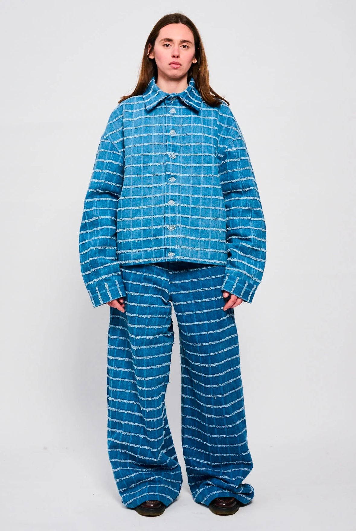 Bonsai Check Denim Shirt Oversize Fit Blue
