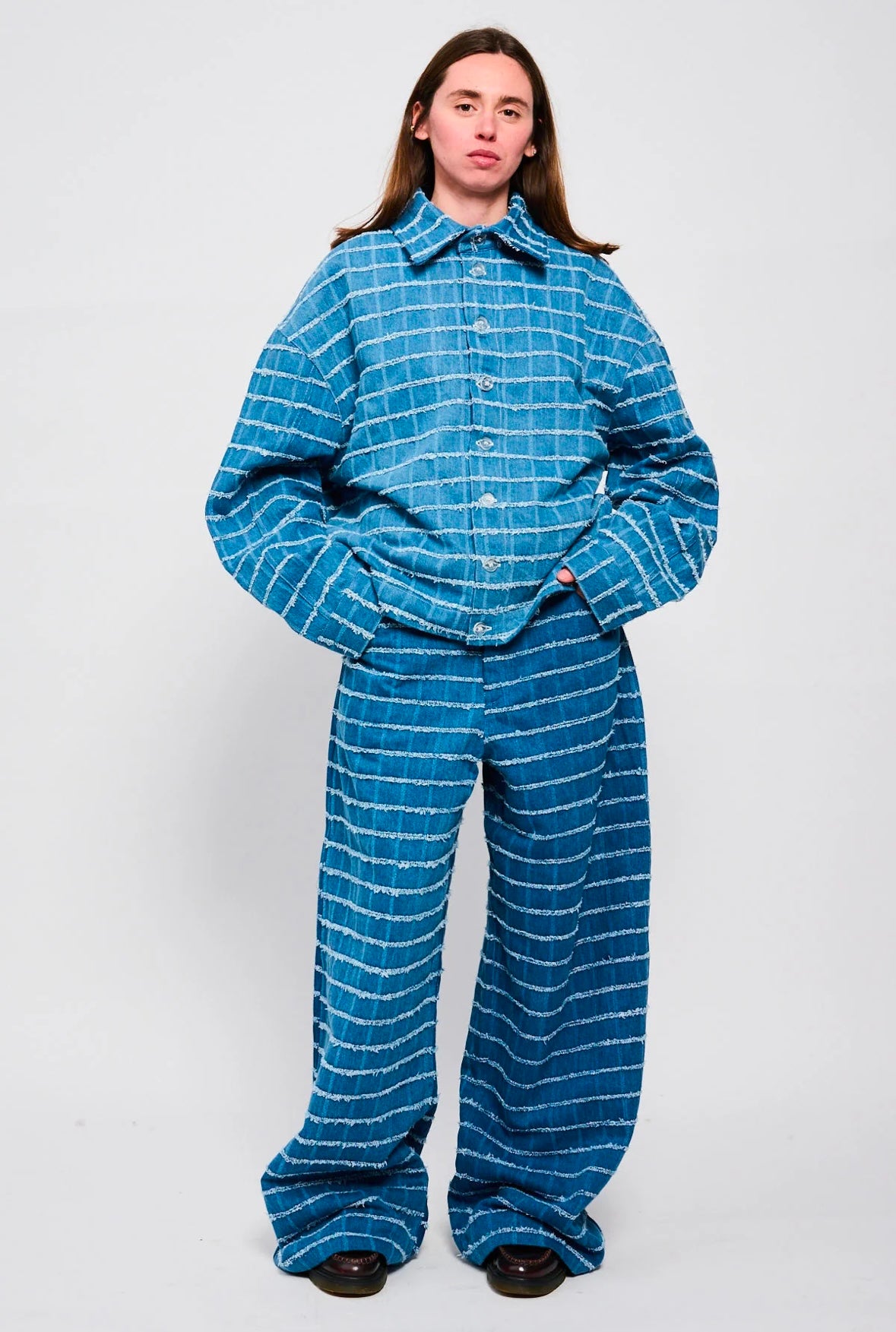Bonsai Check Denim Shirt Oversize Fit Blue