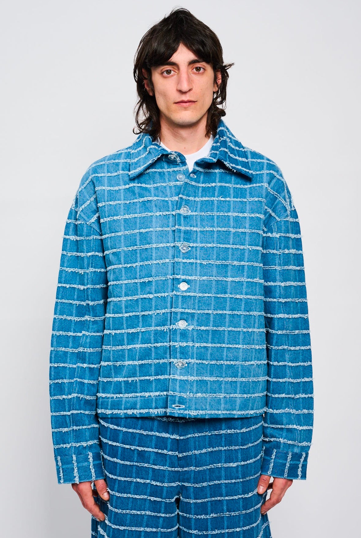 Bonsai Check Denim Shirt Oversize Fit Blue