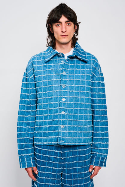 Bonsai Check Denim Shirt Oversize Fit Blue