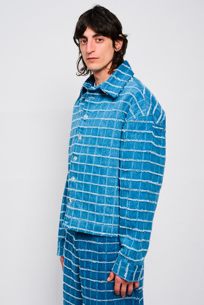 Bonsai Check Denim Shirt Oversize Fit Blue