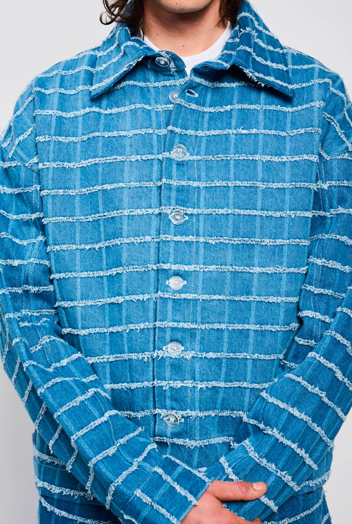 Bonsai Check Denim Shirt Oversize Fit Blue