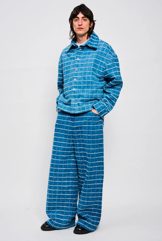 Bonsai Check Denim Pant Oversize Fit Blue