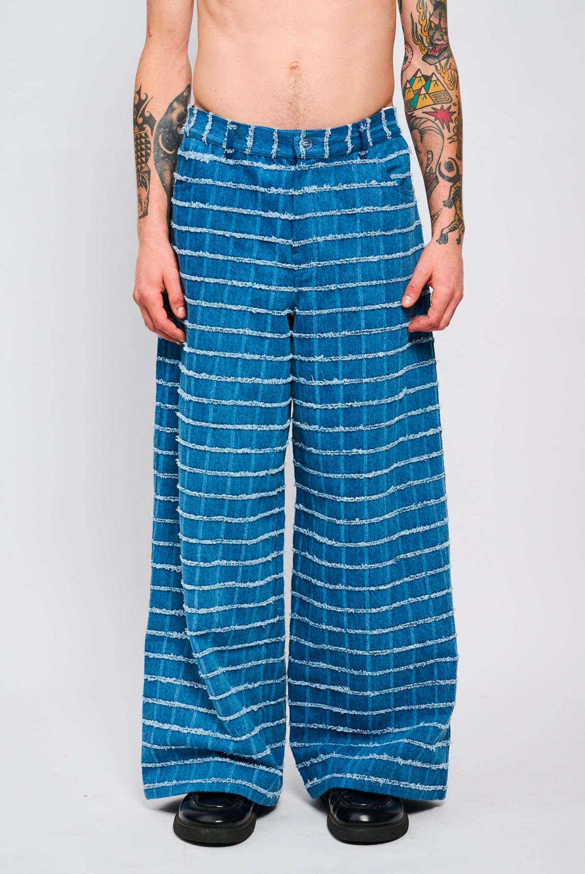 Bonsai Check Denim Pant Oversize Fit Blue