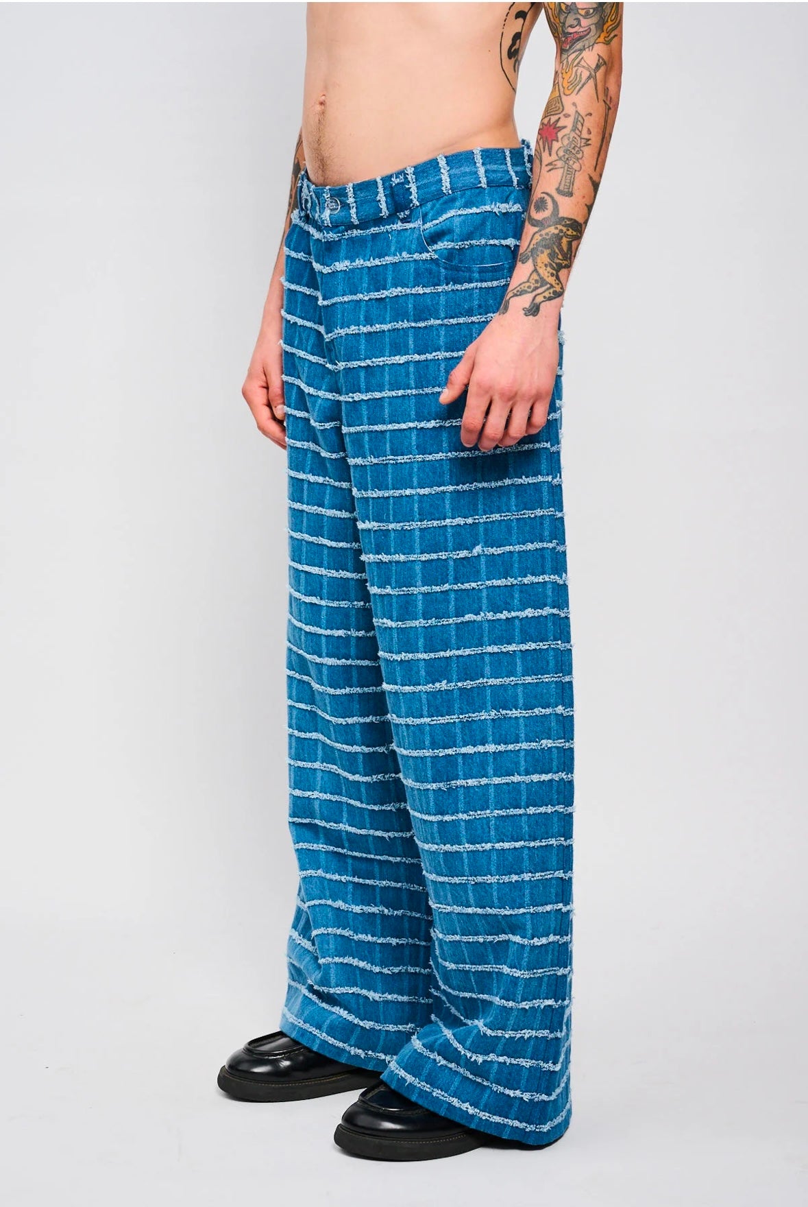Bonsai Check Denim Pant Oversize Fit Blue