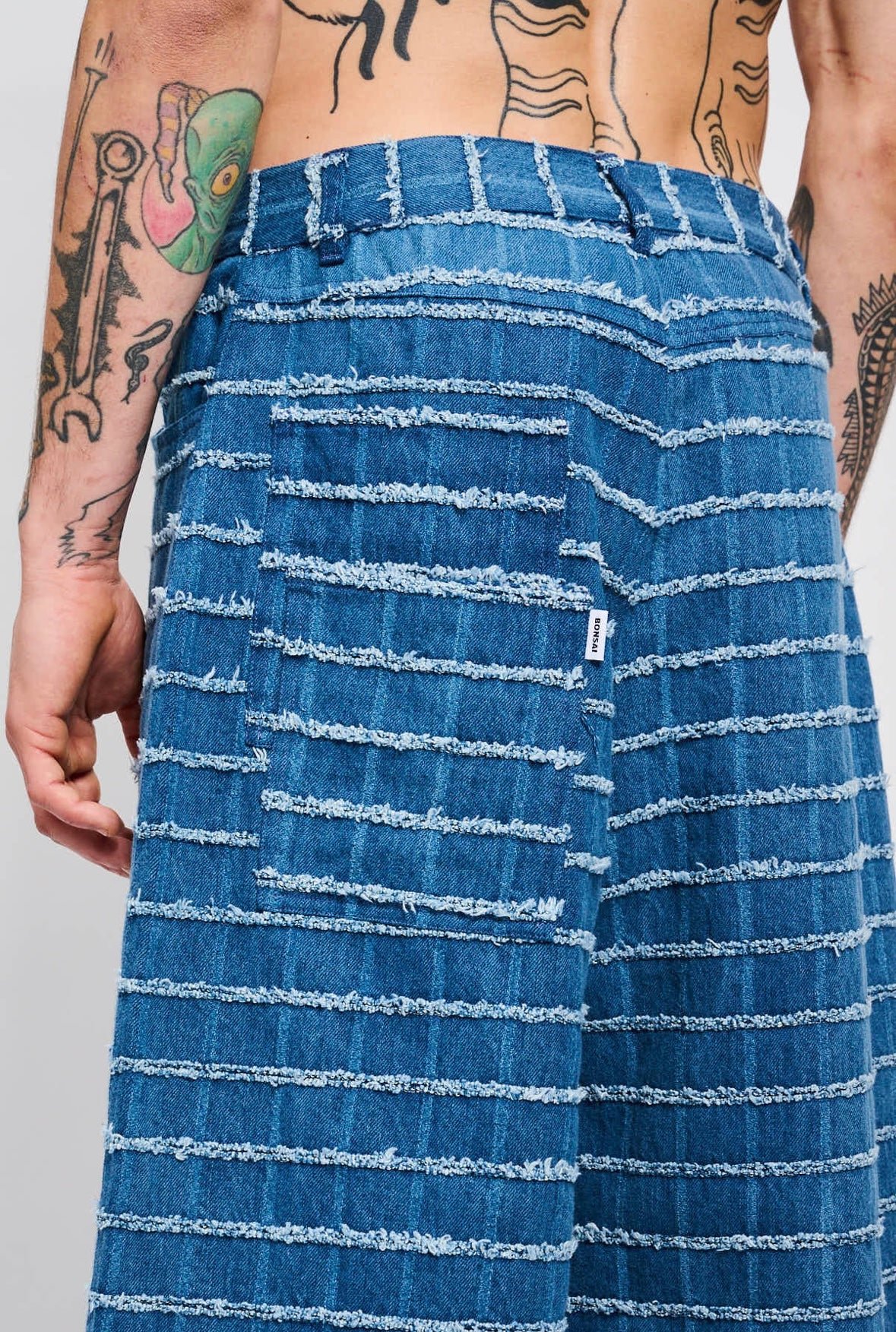 Bonsai Check Denim Pant Oversize Fit Blue