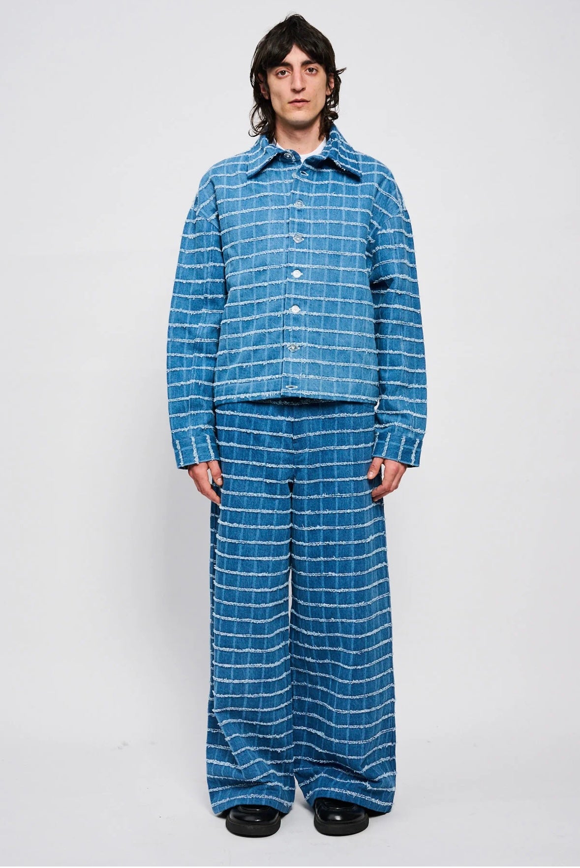 Bonsai Check Denim Shirt Oversize Fit Blue