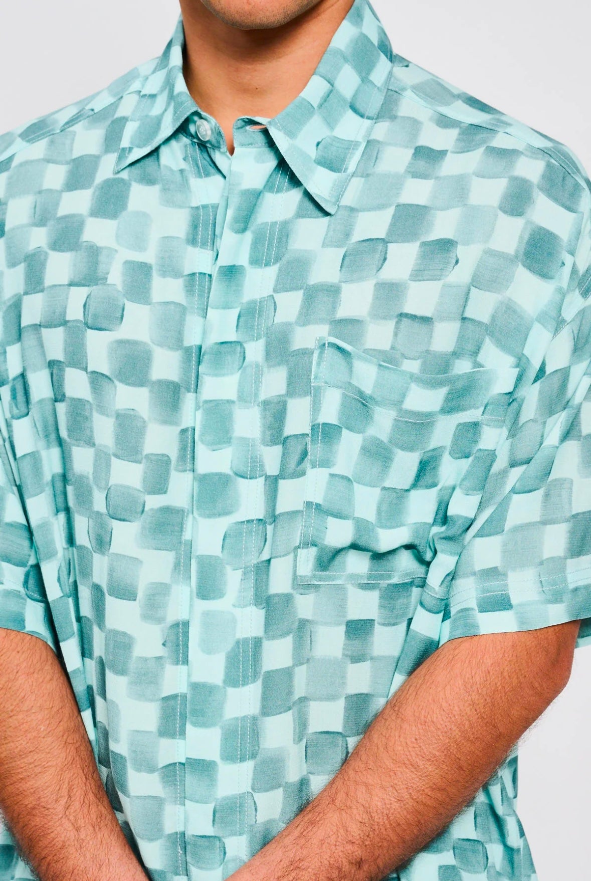 Bonsai Acquarello Cropped Shirt Oversize Fit Blue