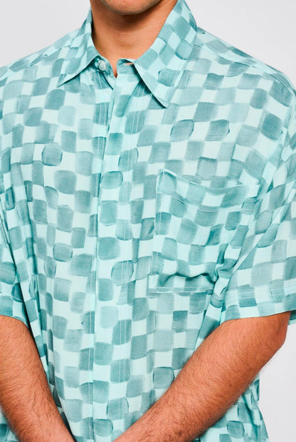 Bonsai Acquarello Cropped Shirt Oversize Fit Blue