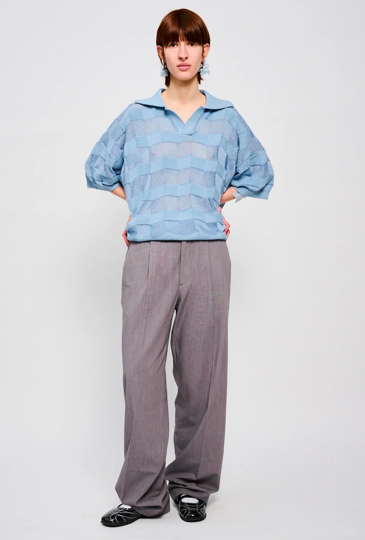 Bonsai Stripes Knit Polo Oversize Fit Blue