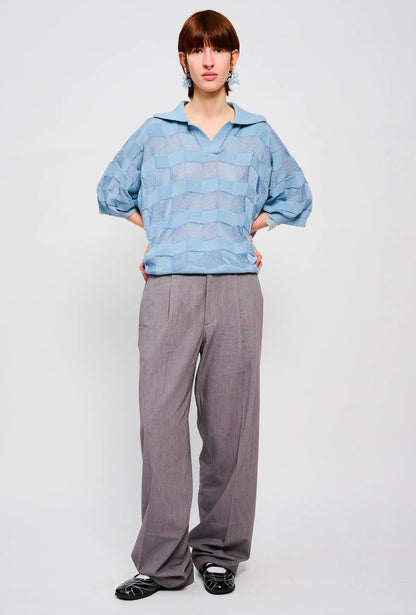 Bonsai Stripes Knit Polo Oversize Fit Blue