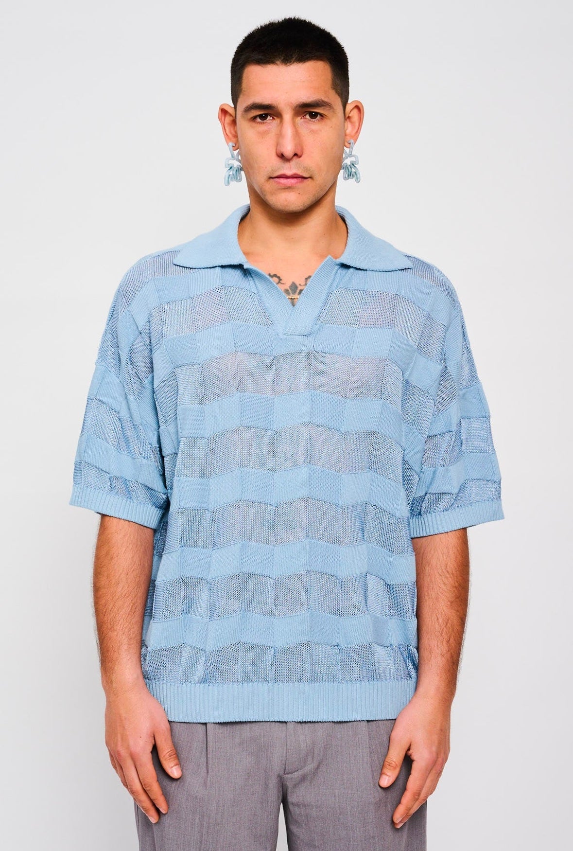 Bonsai Stripes Knit Polo Oversize Fit Blue