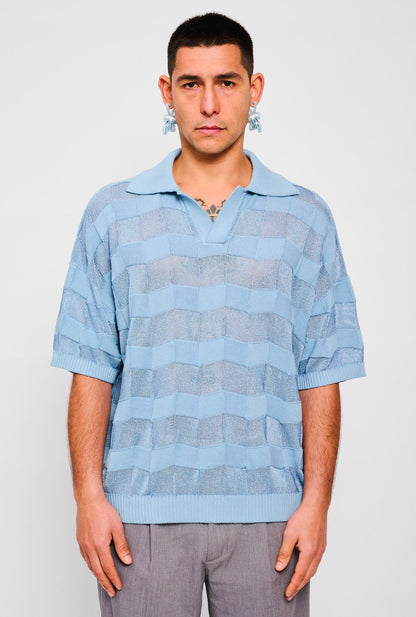 Bonsai Stripes Knit Polo Oversize Fit Blue