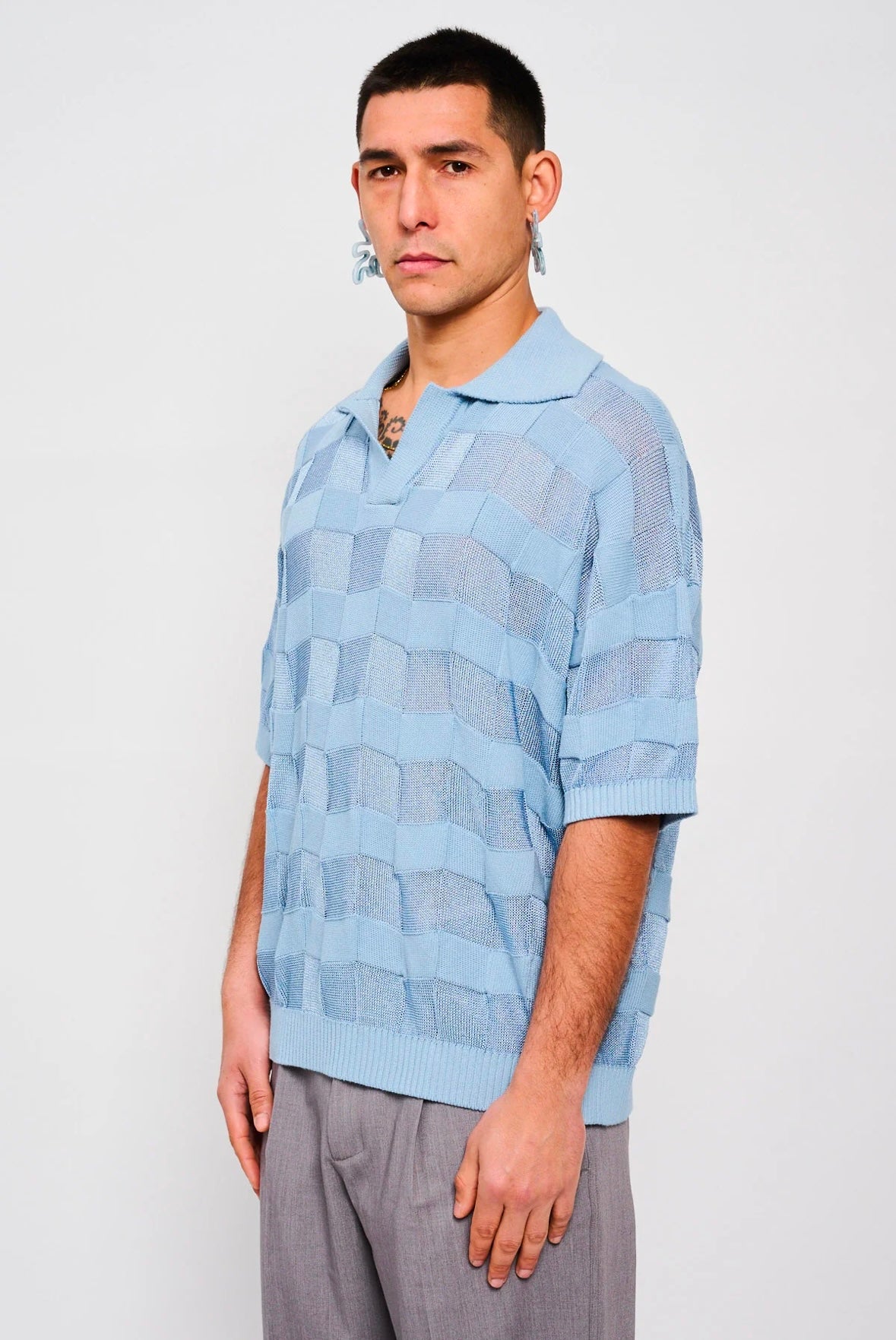 Bonsai Stripes Knit Polo Oversize Fit Blue