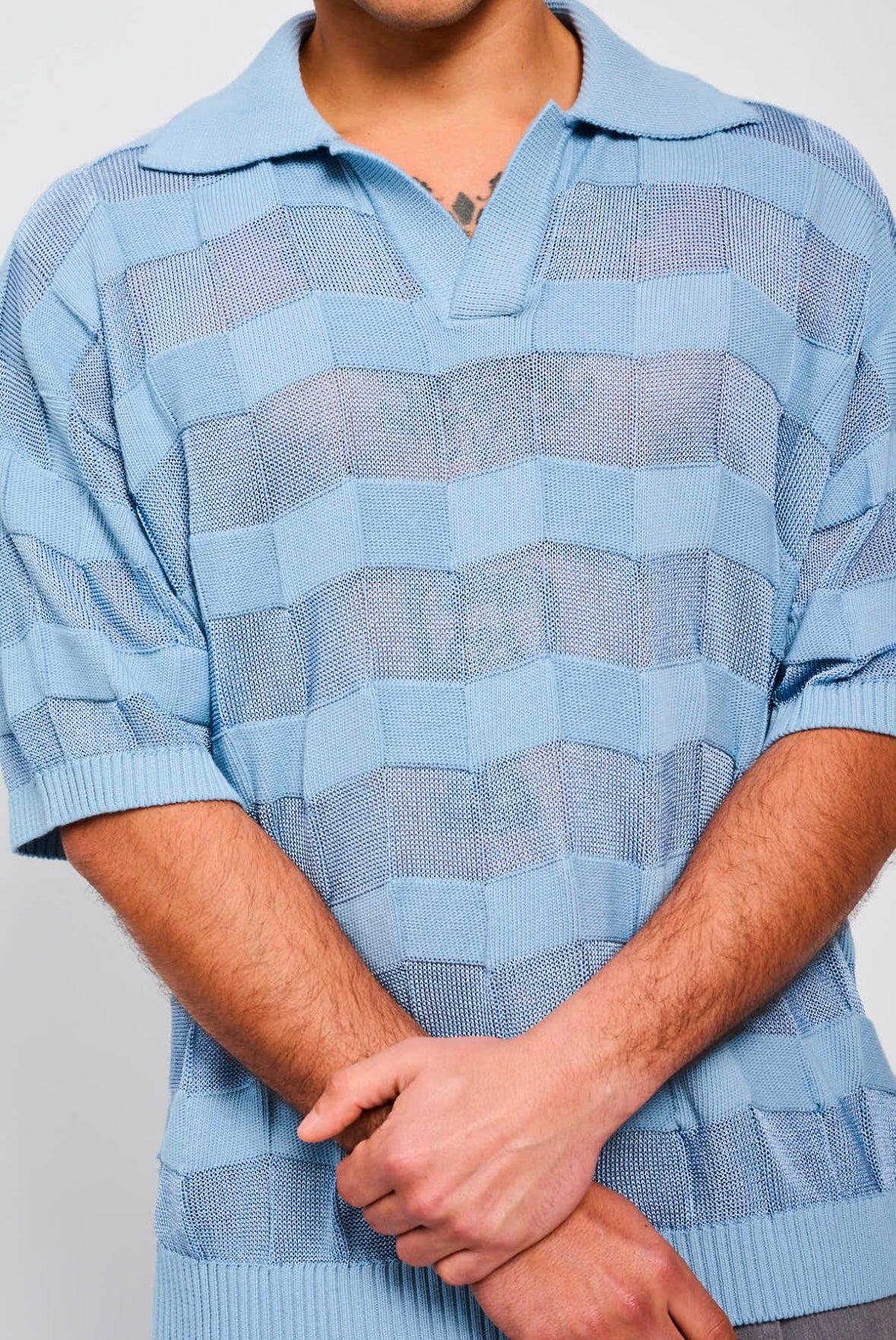 Bonsai Stripes Knit Polo Oversize Fit Blue