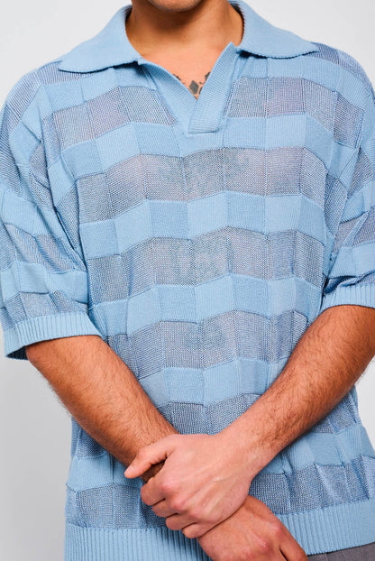 Bonsai Stripes Knit Polo Oversize Fit Blue