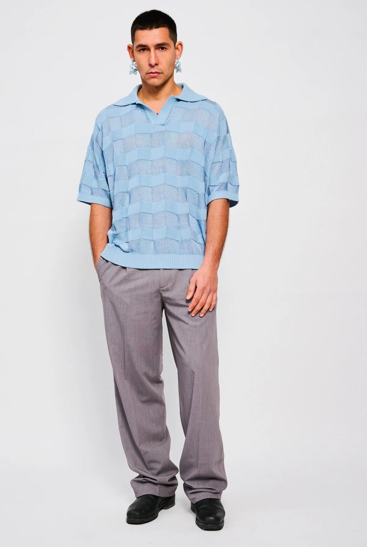 Bonsai Stripes Knit Polo Oversize Fit Blue