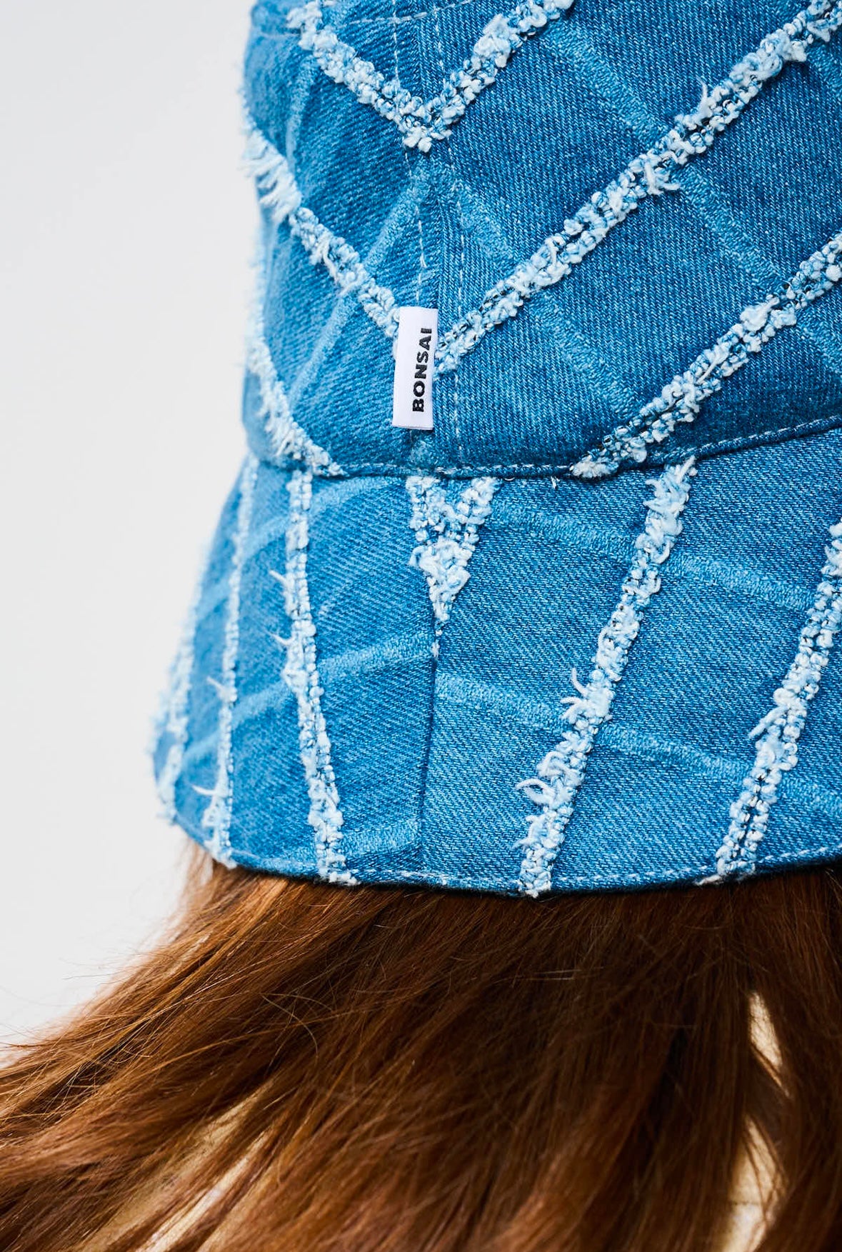 Bonsai Check Denim Bucket Hat Oversize Blue