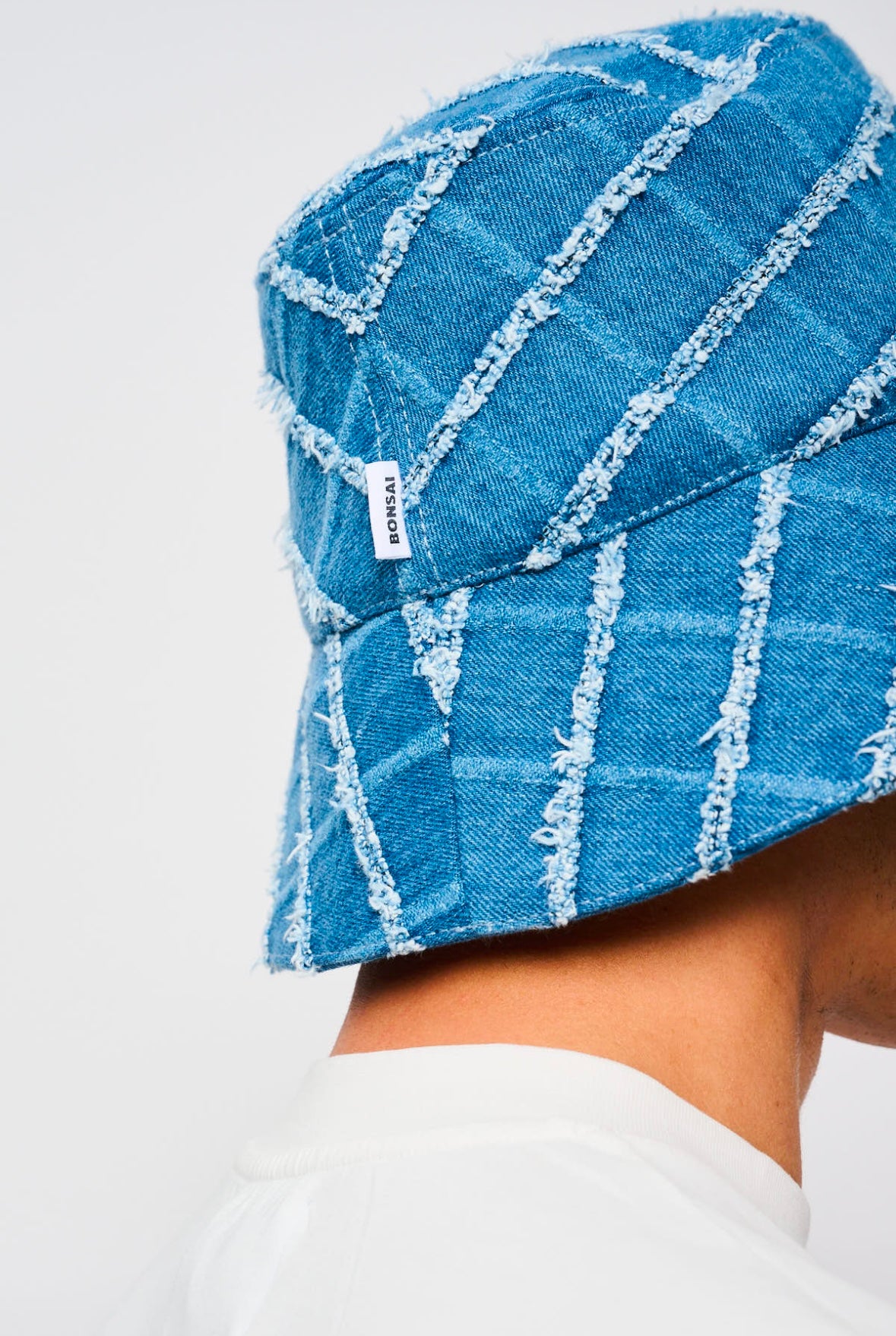 Bonsai Check Denim Bucket Hat Oversize Blue