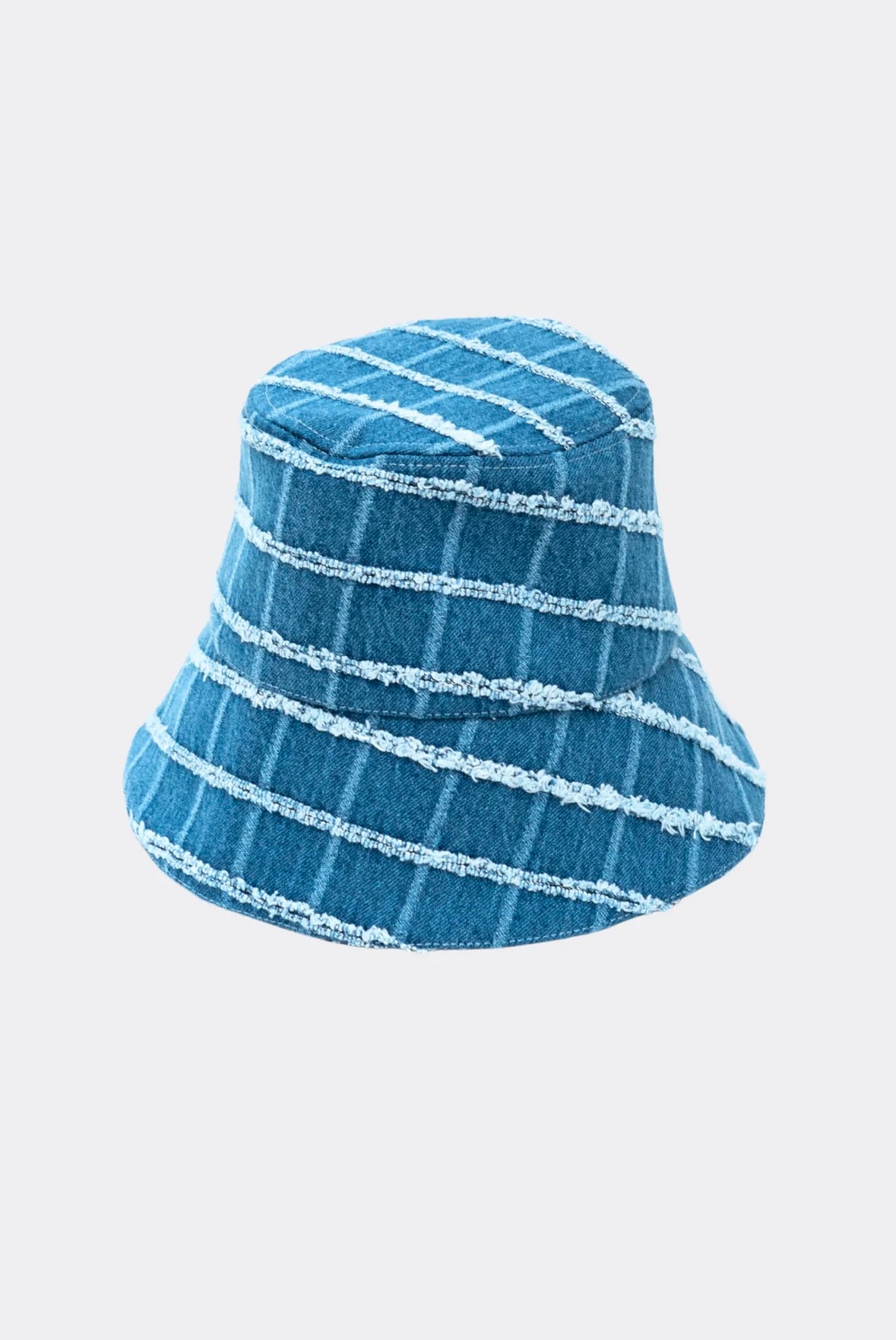 Bonsai Check Denim Bucket Hat Oversize Blue
