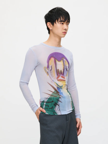 Charles Jeffrey LOVERBOY Powermesh Long Sleeve Tee Baby Blue