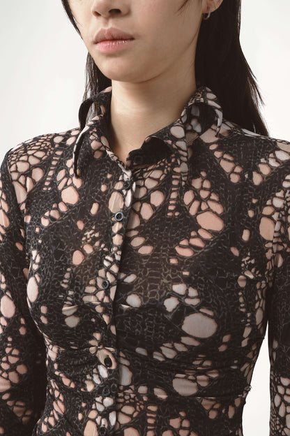 AVAVAV Spiky Button-Up Knit Shirt Printed
