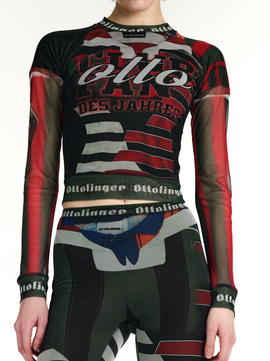 Ottolinger Mesh Longsleeve Sporty Polo Red Print