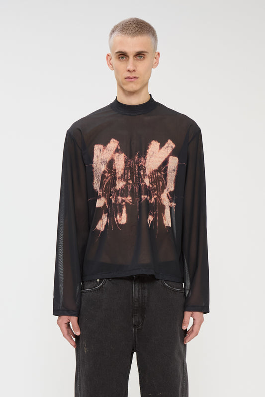 44Label Mesh Tee Black + Sp Flame Orange